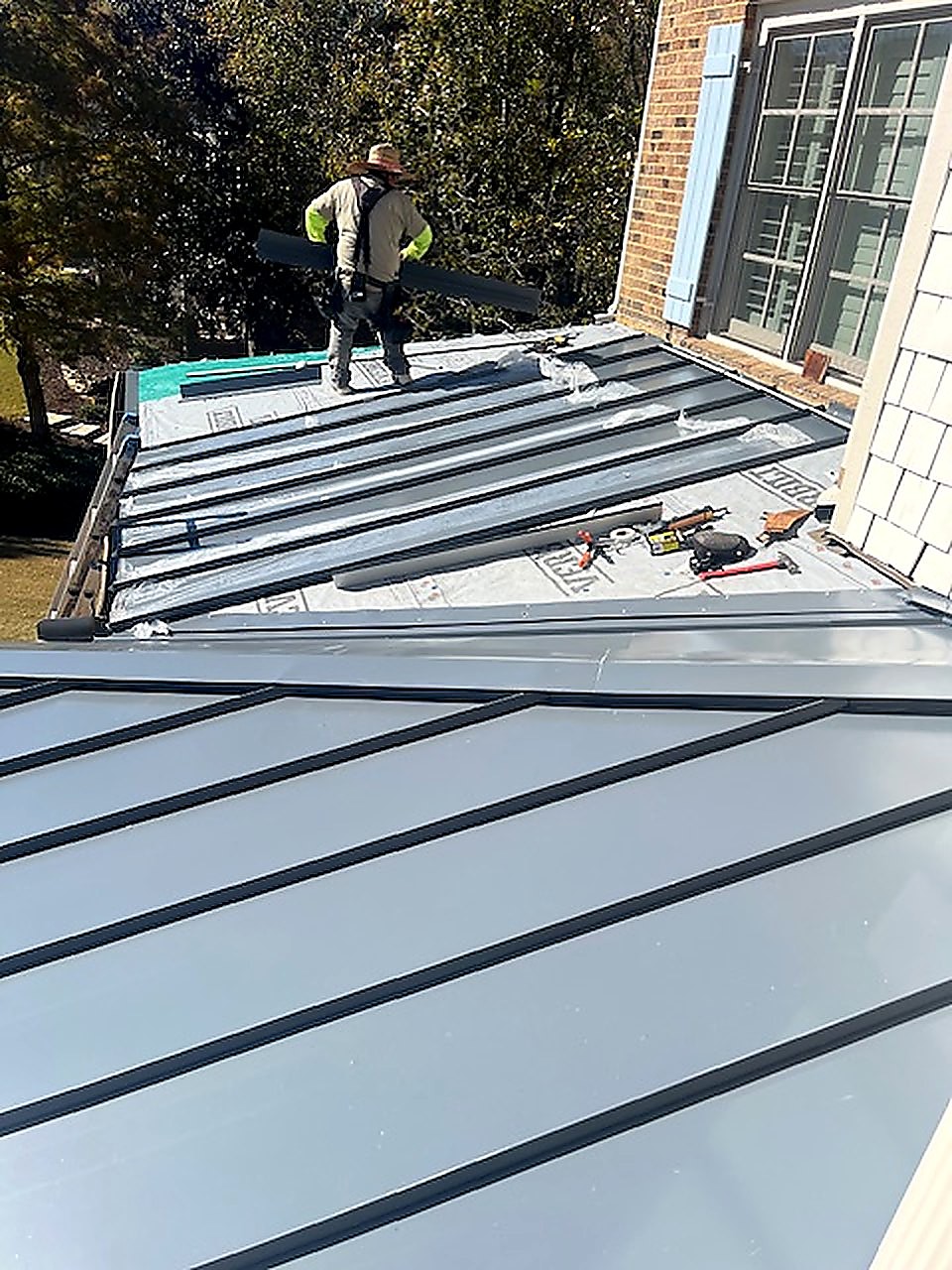 Synthetic underlayment in progress